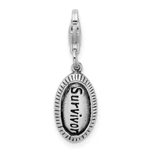 Vintage SURVIVOR Oval Word Clip-On Charm Pendant in Real 925 Sterling Silver