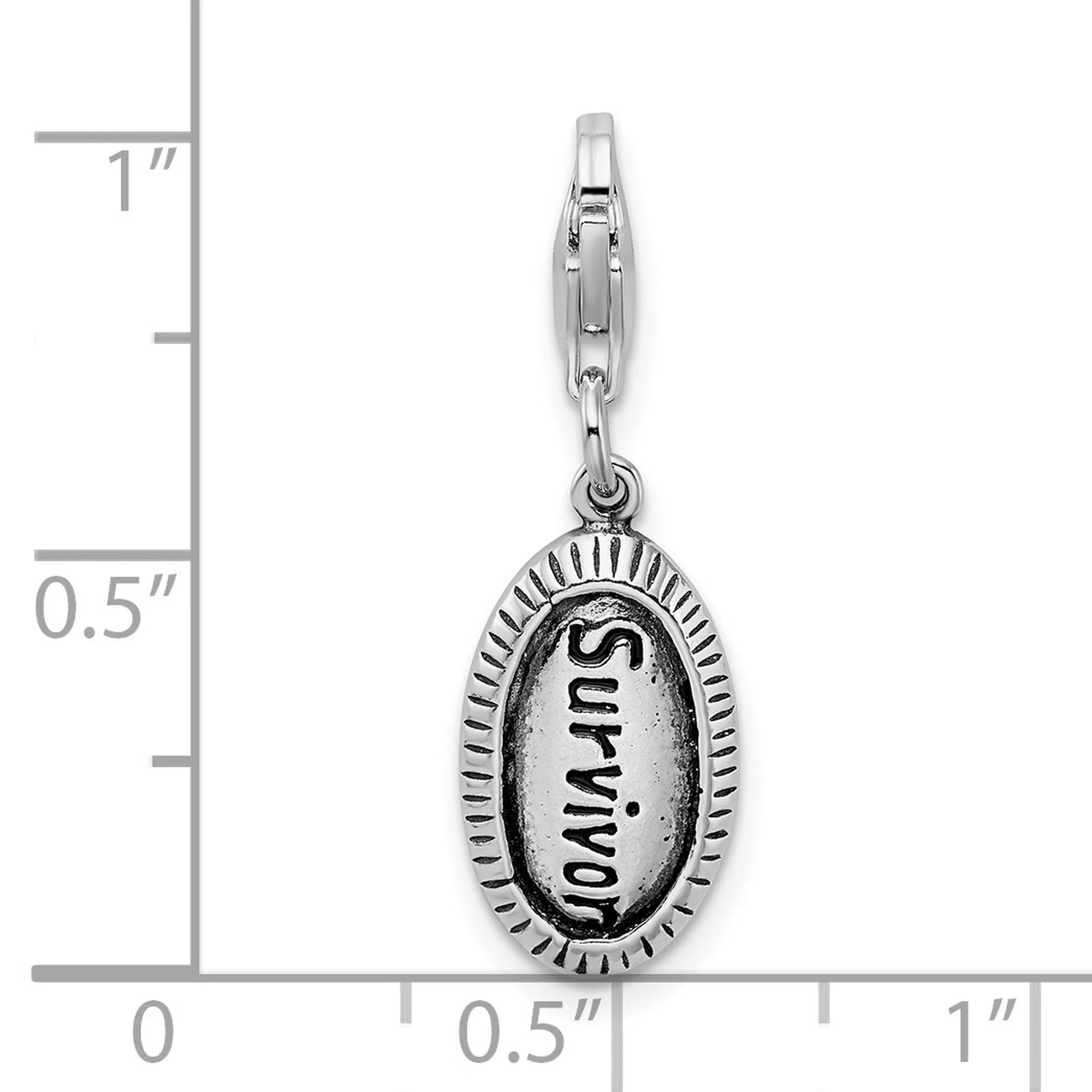 Vintage SURVIVOR Oval Word Clip-On Charm Pendant in Real 925 Sterling Silver