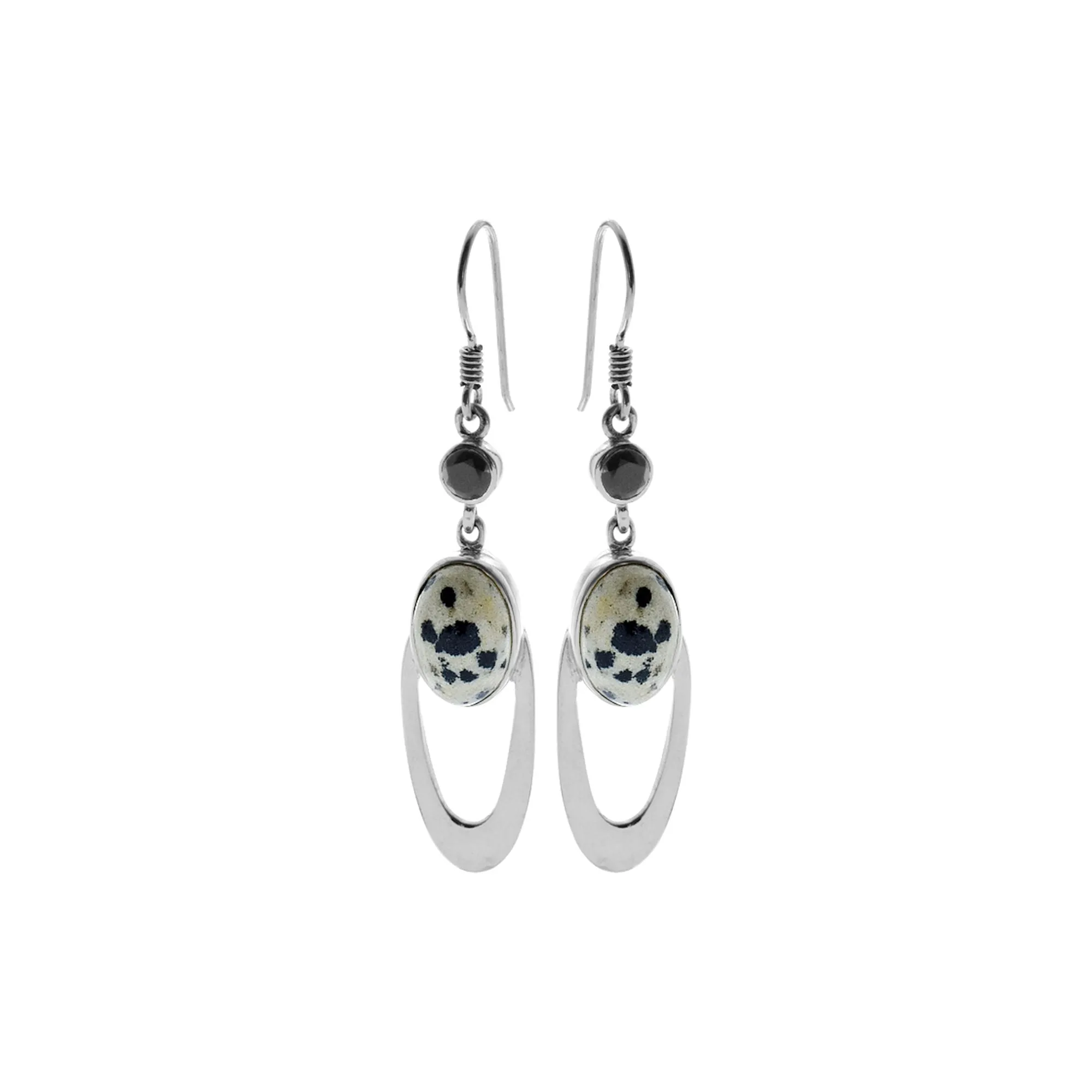 Viola dalmatian jasper & black onyx ellipse earrings