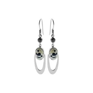 Viola dalmatian jasper & black onyx ellipse earrings