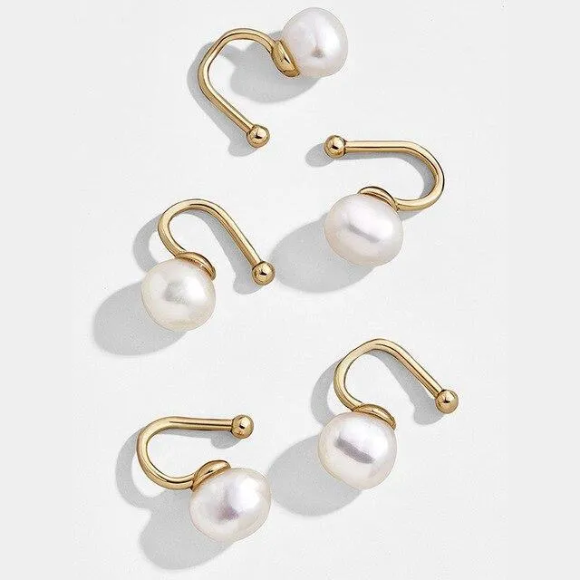Women Pearl Luxury Ear Cuff Earring Bohemian Modern Natural Freshwater Small Circle Fake Clip On Earring