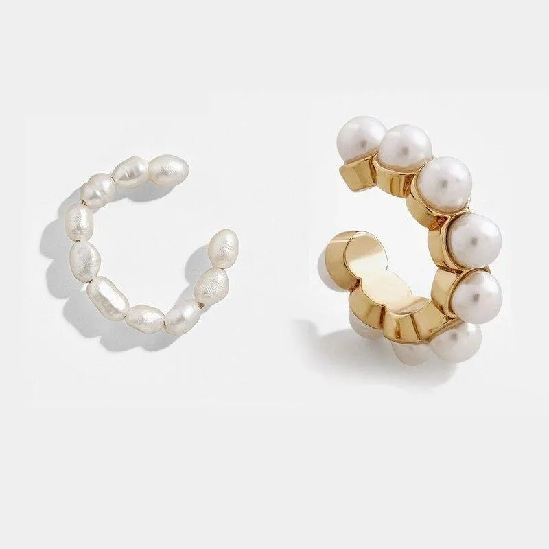 Women Pearl Luxury Ear Cuff Earring Bohemian Modern Natural Freshwater Small Circle Fake Clip On Earring