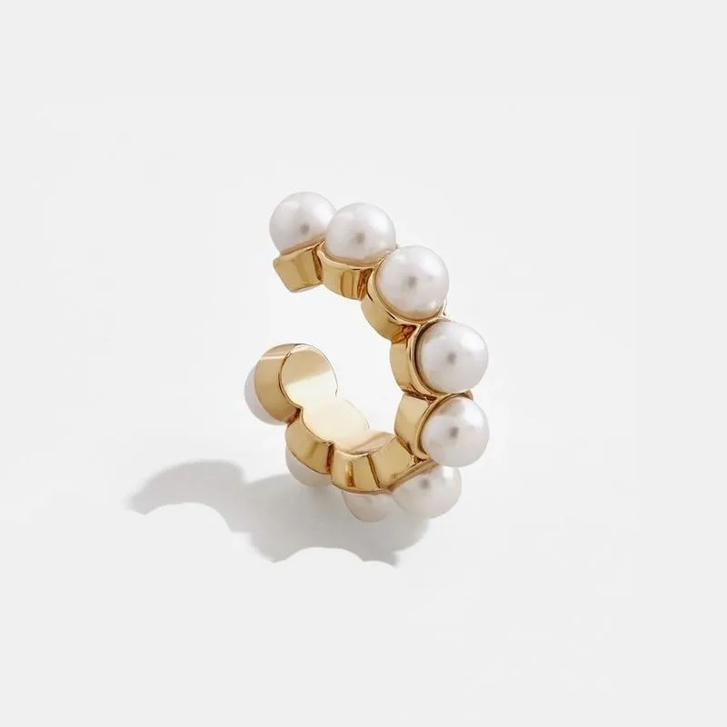 Women Pearl Luxury Ear Cuff Earring Bohemian Modern Natural Freshwater Small Circle Fake Clip On Earring