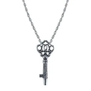 Women's Necklace Silver Jewelry Antiqued Key Whistle Pendant Necklace 30"