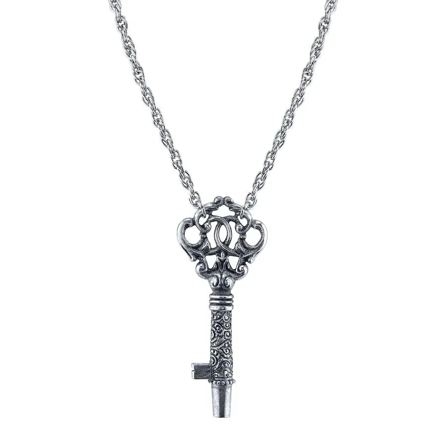 Women's Necklace Silver Jewelry Antiqued Key Whistle Pendant Necklace 30"