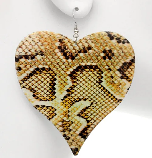 Yellow Heart Snakeskin Drop Earrings